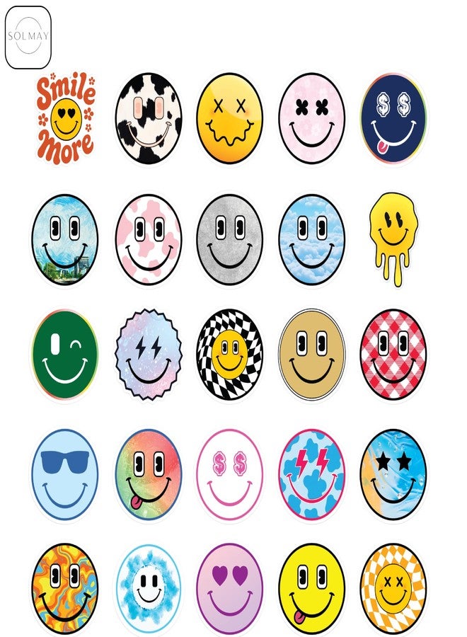 SOLMAY Smiley Face Decal Pack - 50Pcs Waterproof Vinyl Aesthetic Stickers for Laptop, Water Bottle, Phone, Scrapbook, Journaling, DIY Crafts | Happy Emoji Design Set - Image 3